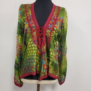 Couleurs Womens Y2K Silk Tie Front Fairy Top Size S Maximalist Indie Vibrant